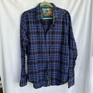Robert Graham Lido' Classic Fit Check Flip Cuff Shirt Blue size XL